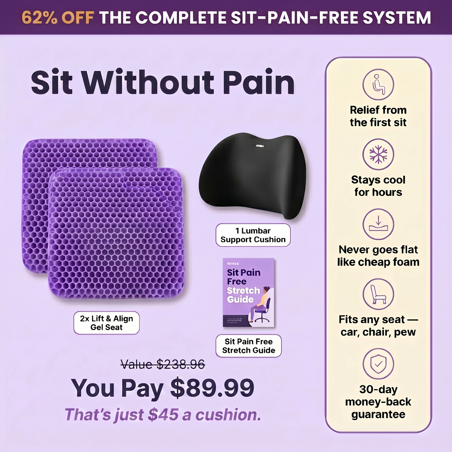 Lift & Align™ Gel Seat — The Complete Sit-Pain-Free System
